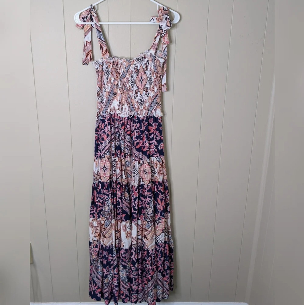 Abel the Label Pink Floral Boho Smocked Maxi Dress